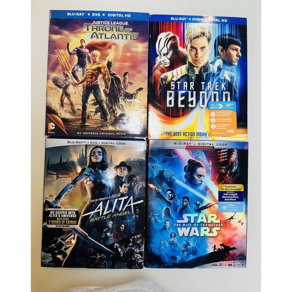 Lot of 4 Blu-Ray + DVD - Alita/ Star Wars/Justice League/ Star Trek Beyond